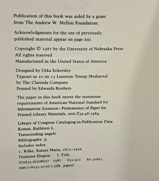 Transcending Angels: Rainer Maria Rilke's Duino Elegies