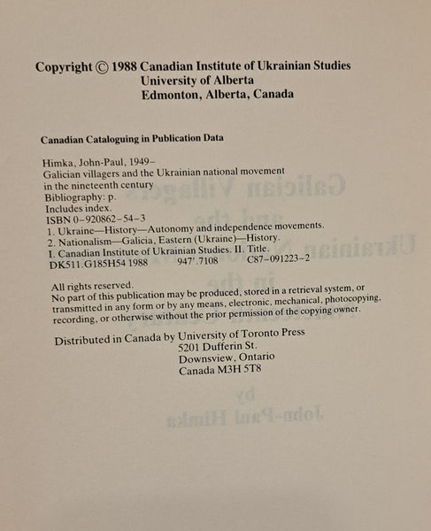 Galician Villagers and the Ukrainian National Movement in the Nineteenth Century