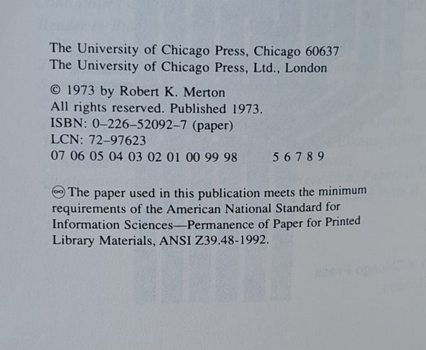 The Sociology of Science: Theoretical and Empirical Investigations
