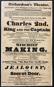 Richardson's Theatre - Charles the 2nd or the King and the Captain  - Playbill Oct. 14th, 1831