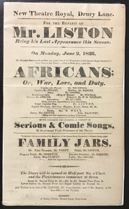 New Theatre Royal, Drury Lane - For the Benefit of Mr. Liston Being his Last Appearance this Season    Playbill June 2, 1823